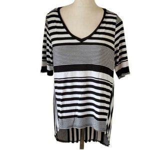 Cyrus Shirt Top Blouse Short Sleeves Striped Black White Women's Size Large